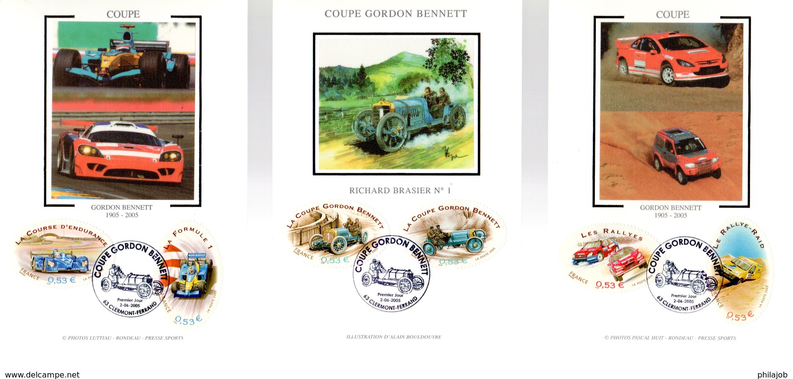 FRANCE 2005 " COUPE GORDON BENNETT " Sur 3 Cartes Maximum En Soie.  N° YT 3795 3800. Parfait état CM - Cars