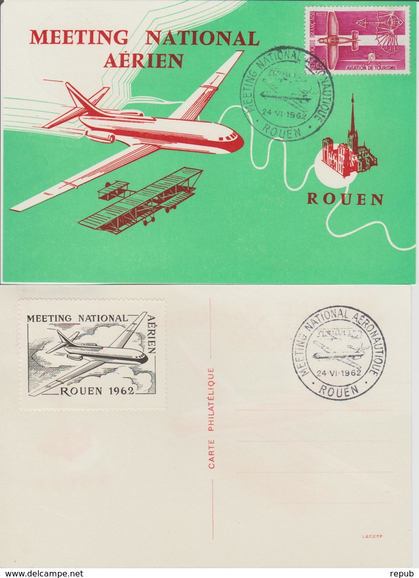 Meeting National Aérien Rouen 1962 Carte Souvenir Avec Vignette Au Verso - Aviation