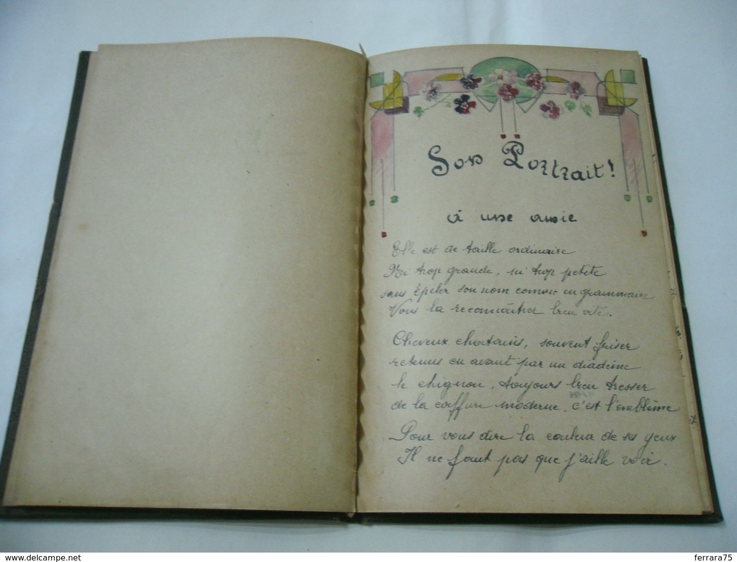 DIARIO DI POESIE D'AMORE AMOUR IN LINGUA FRANCESE FRENCH CON DISEGNI 1911.