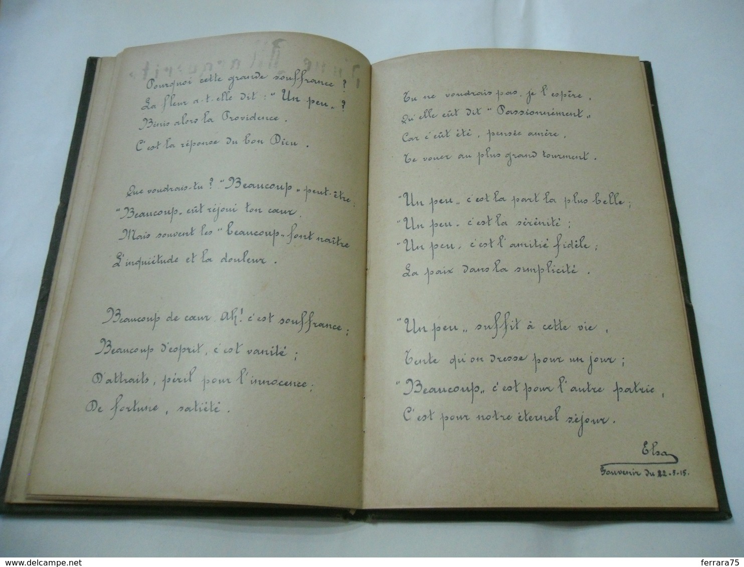 DIARIO DI POESIE D'AMORE AMOUR IN LINGUA FRANCESE FRENCH CON DISEGNI 1911.