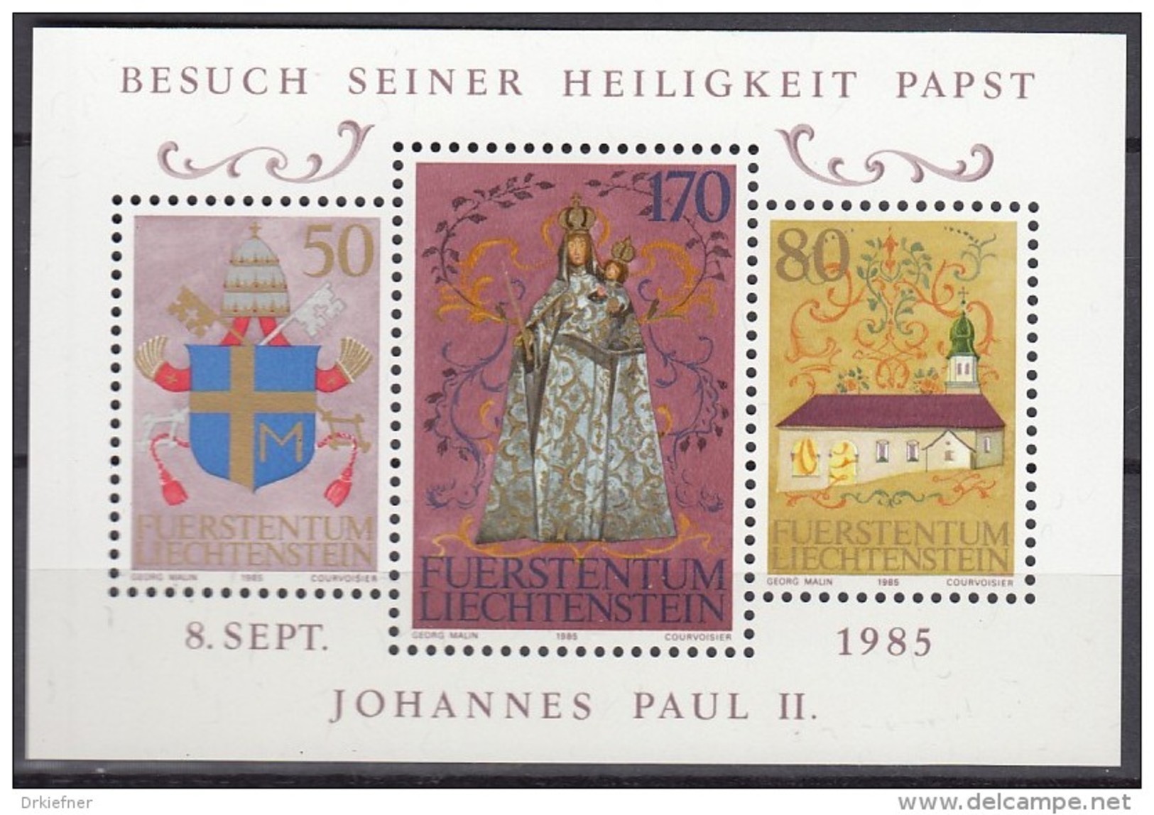 LIECHTENSTEIN, Block 12, Postfrisch **, Besuch Von Papst Johannes-Paul II. 1985 - Blocks & Sheetlets & Panes