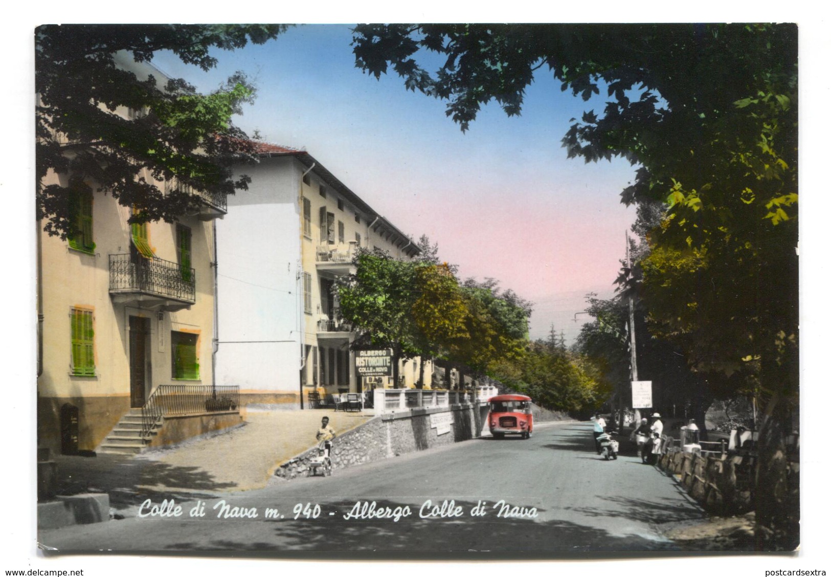 Colle Di Nava - Albergo Colle Di Nava - Hotel, Road, Bus - 1960's Italy Modern-size Postcard - Imperia