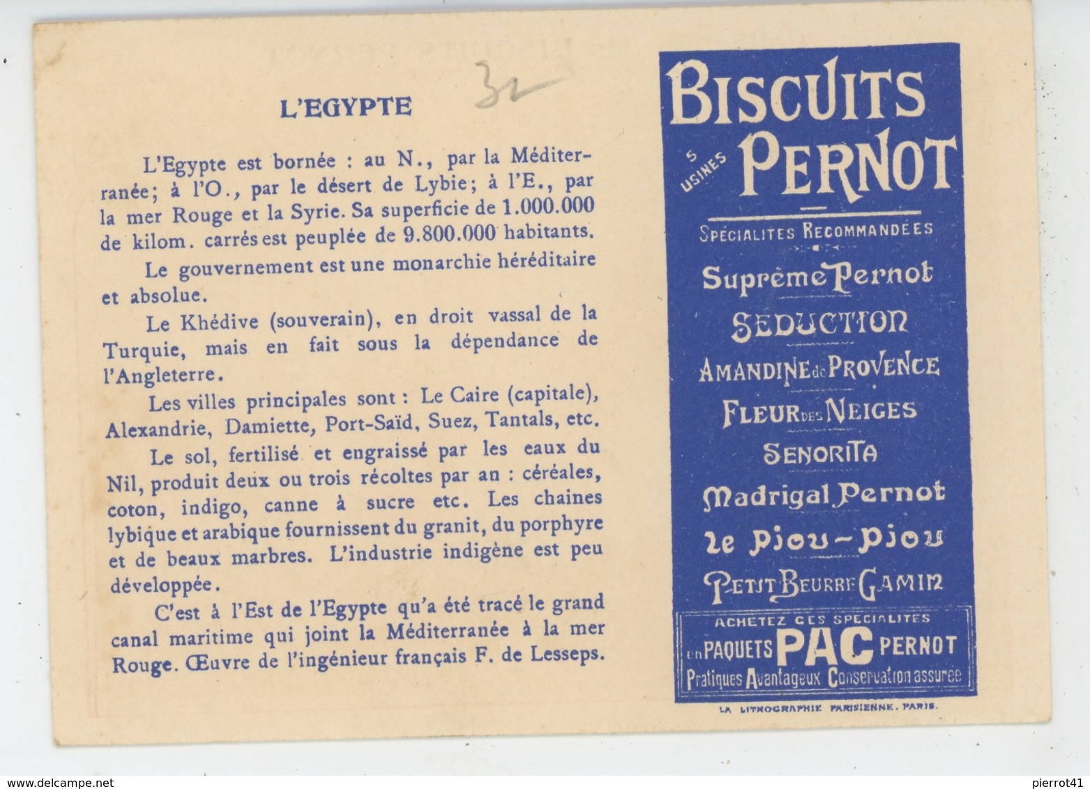 PUBLICITE - Pub Pour BISCUITS PERNOT - Excursion En ORIENT - EGYPTE - Pyramide Et Sphinx - Publicité