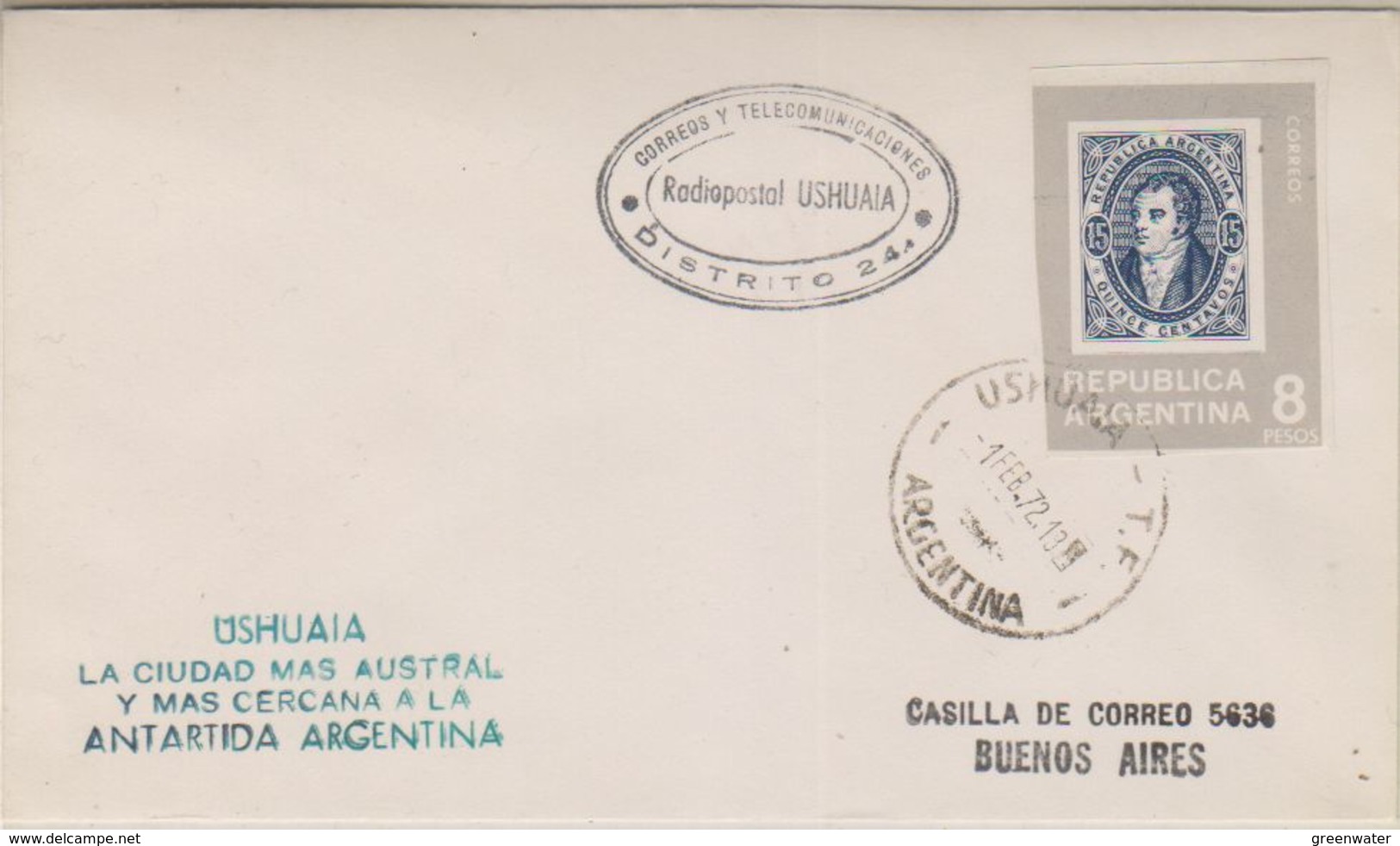 Argentina 1972 Radiopostal Ushuaia Ca Ushuaia 1 Feb. 72 Cover (38395) - Brieven En Documenten