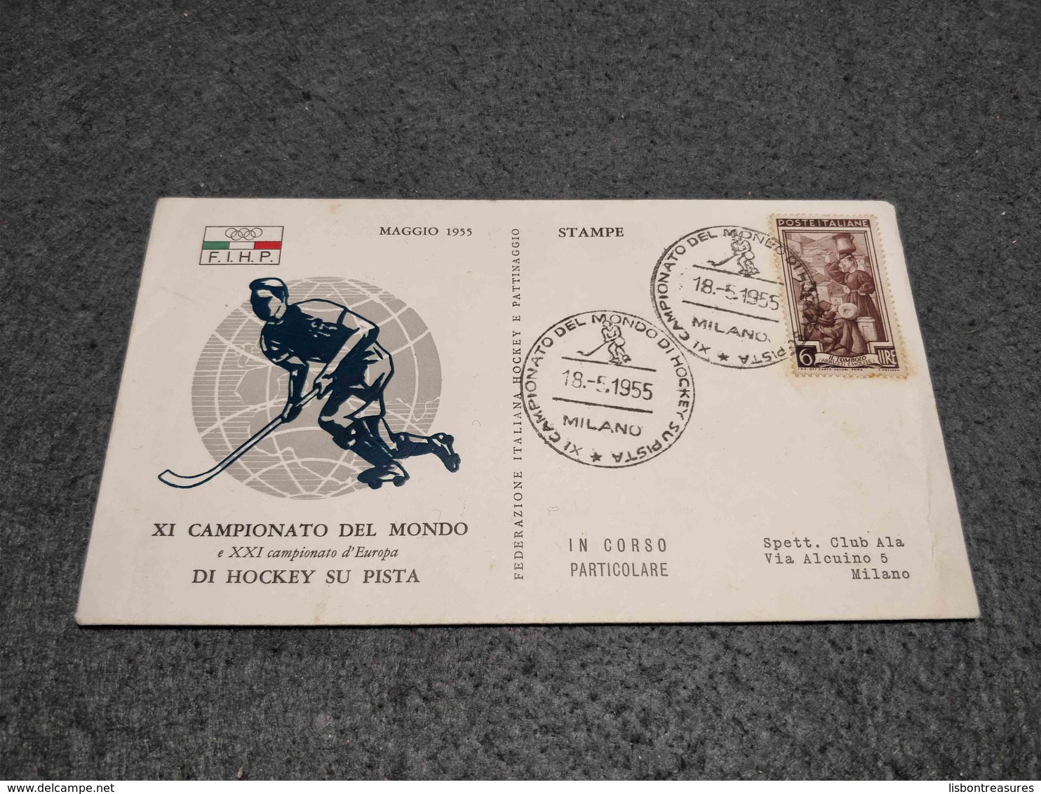 RARE ITALY FDC COVER XI CAMPIONATO DEL MONDO DI HOCKEY SU PISTA 1955 - Hockey (Field)