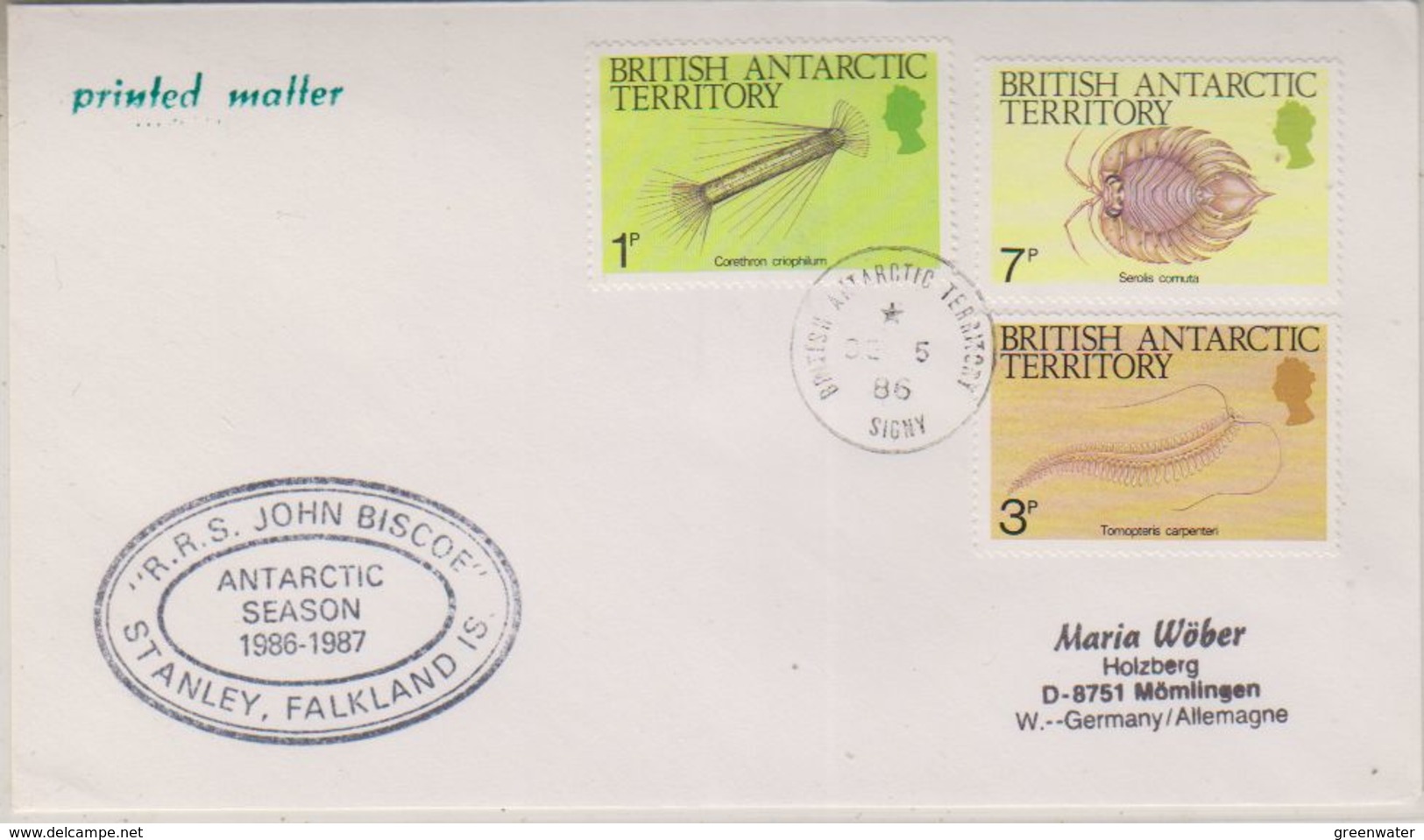 British Antarctic Territory 1986 RRS John Biscoe Antarctic Season 1986-1987 Ca De 5 86 Signy Cover  (38400) - Brieven En Documenten