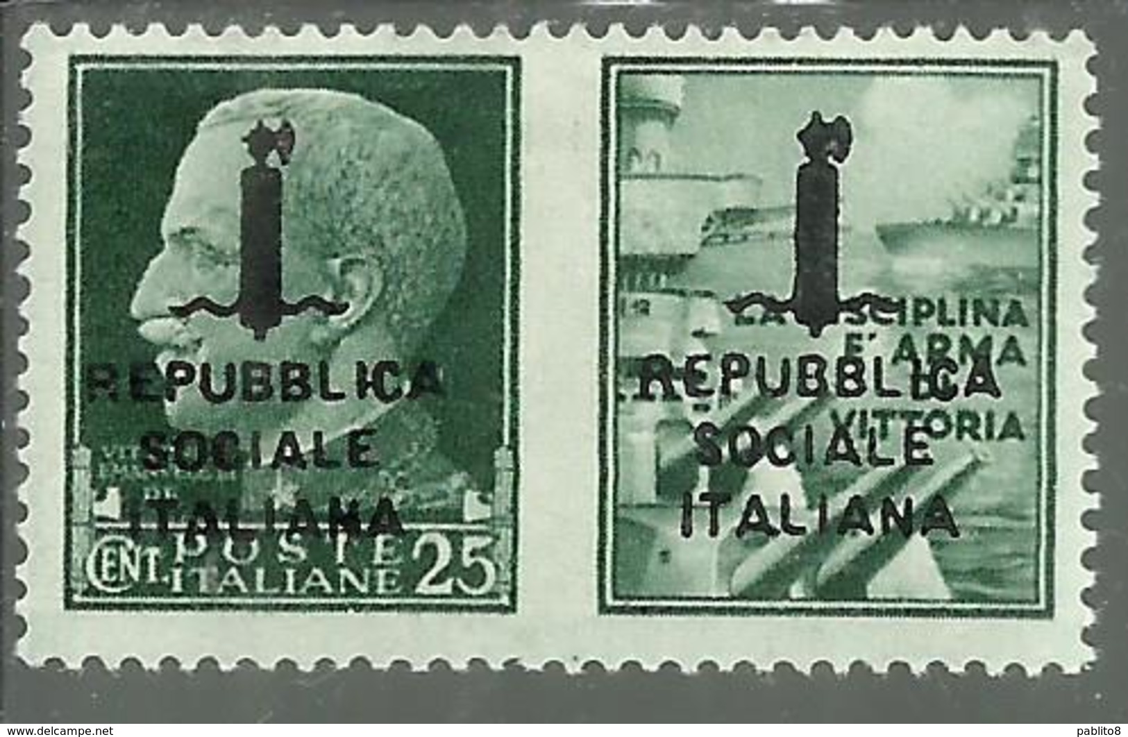 ITALIA REGNO ITALY KINGDOM REPUBBLICA SOCIALE RSI 1944 PROPAGANDA DI GUERRA FASCIO DOPPIO CENT. 25c I MNH FIRMATO - Propaganda Di Guerra