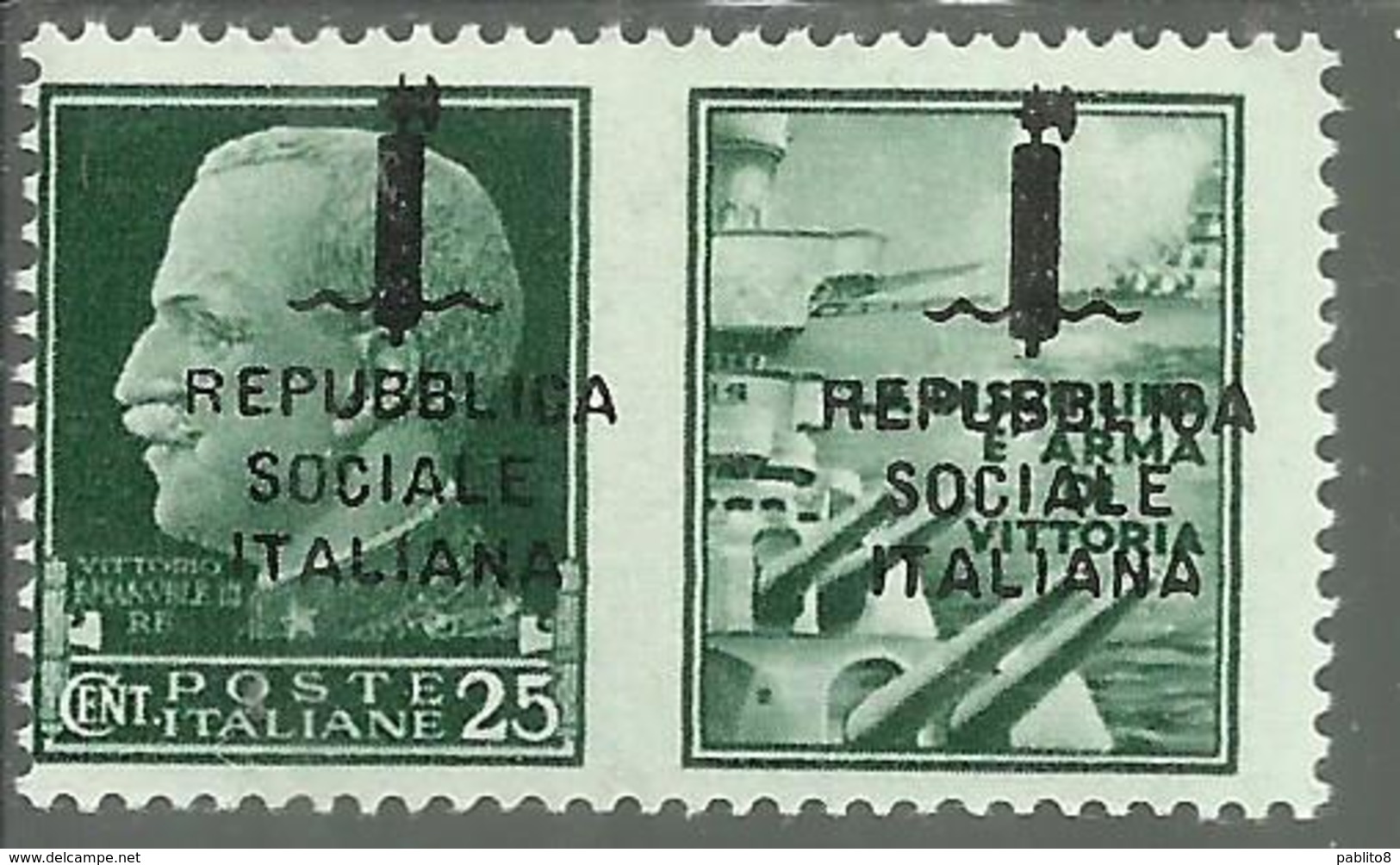 ITALIA REGNO ITALY KINGDOM REPUBBLICA SOCIALE RSI 1944 PROPAGANDA DI GUERRA FASCIO DOPPIO CENT. 25c I MNH FIRMATO - Kriegspropaganda
