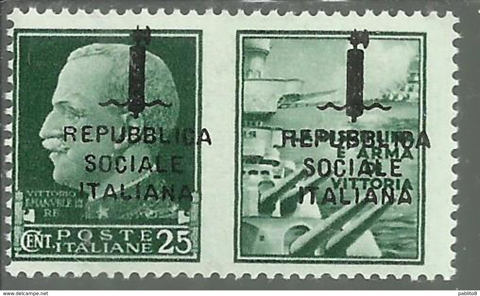 ITALIA REGNO ITALY KINGDOM REPUBBLICA SOCIALE RSI 1944 PROPAGANDA DI GUERRA FASCIO DOPPIO CENT. 25c I MNH FIRMATO - Propaganda Di Guerra