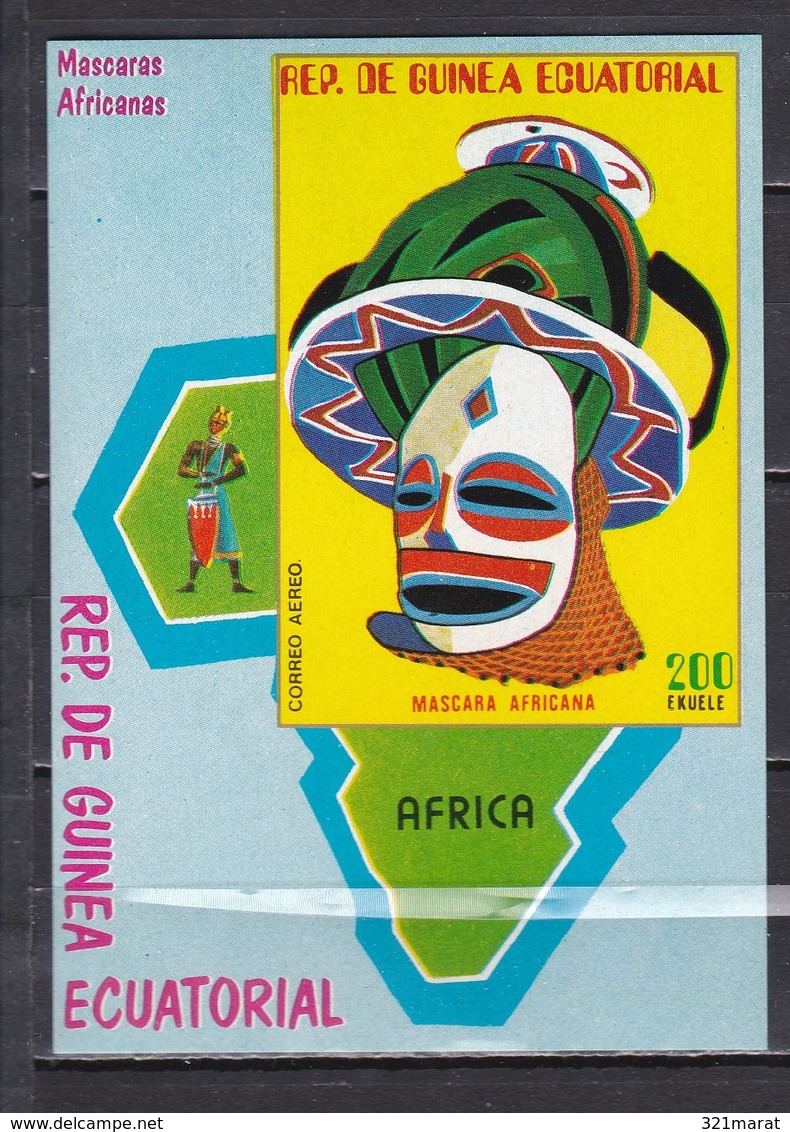 Equatorial Guinea, Ethnography, Masks, Map, Block, MNH** - Äquatorial-Guinea