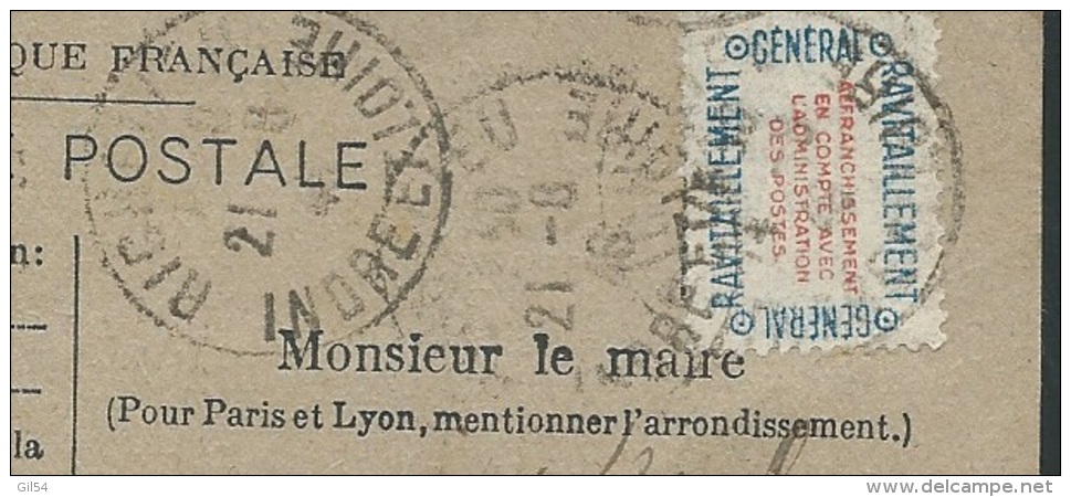Carte De Ravitaillement Général , Cachet Mairie De Faye La Vineuse -  Pa 14215 - WW II