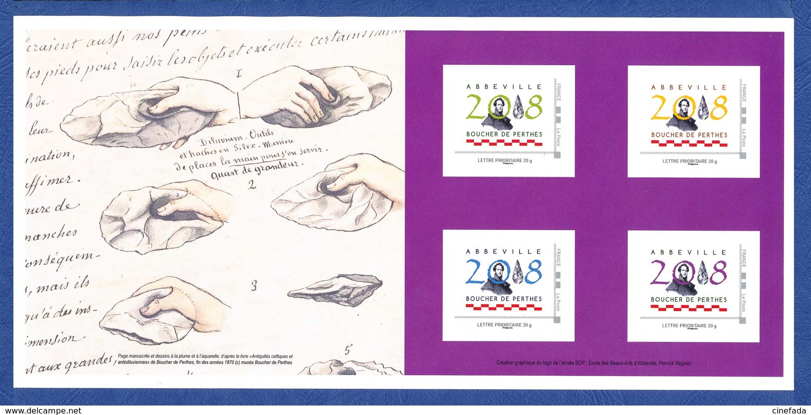 150e Anniversaire De La Mort De Boucher De Perthes. COLLECTOR De 4 Timbres Autocollants Neuf** (non Plié). - Collectors