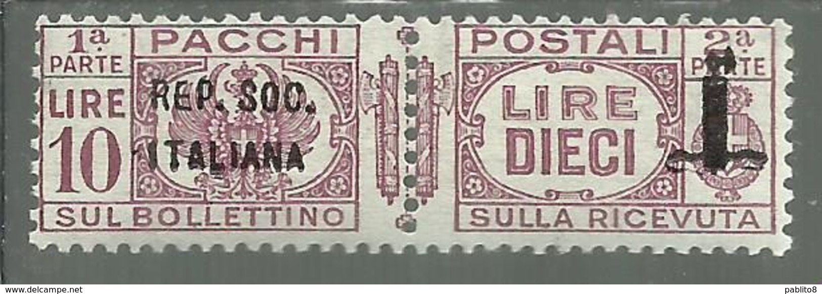 ITALIA REGNO ITALY KINGDOM 1944 REPUBBLICA SOCIALE ITALIANA RSI PACCHI POSTALI FASCIO LIRE 10 MNH CERTIFICATO - Postal Parcels
