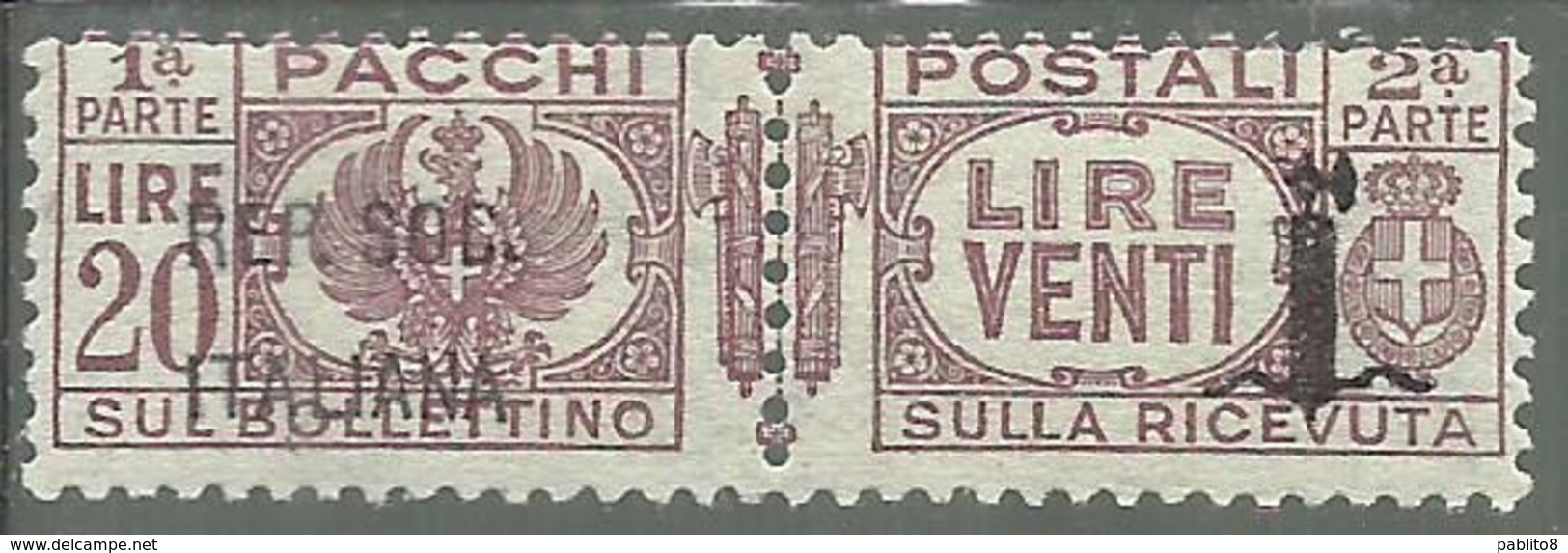 ITALIA REGNO ITALY KINGDOM 1944 RSI REPUBBLICA SOCIALE ITALIANA PACCHI POSTALI FASCIO LIRE 20 MNH FIRMATO SIGNED - Pacchi Postali