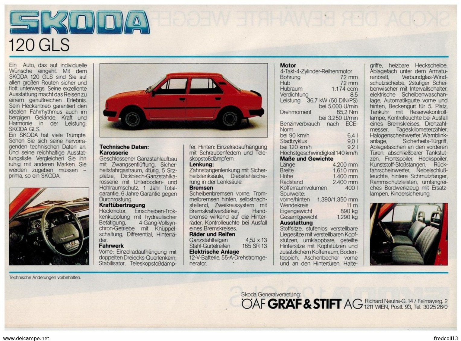 SKODA 120 GLS CATALOGUE RECTO-VERSO 198? Format A4 AUTRICHE - Pubblicitari