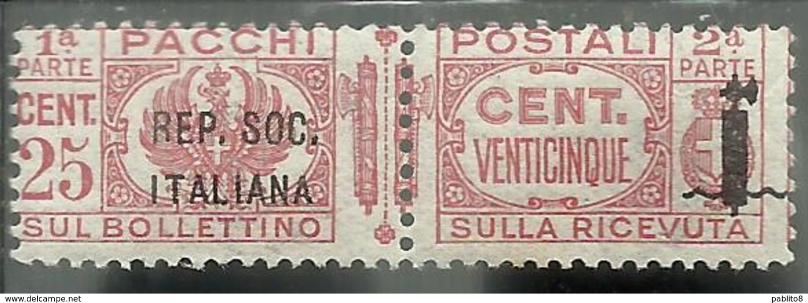 ITALIA REGNO ITALY KINGDOM 1944 RSI REPUBBLICA SOCIALE PACCHI FASCIETTO CENT. 25c MNH - Postal Parcels