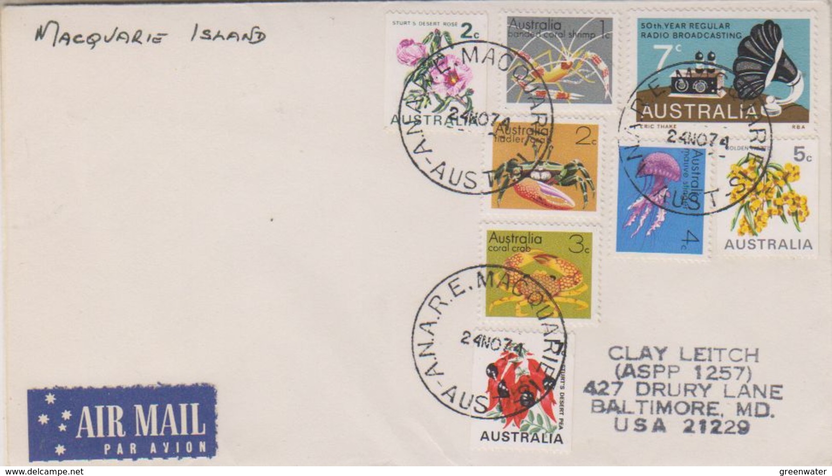 AAT Macquarie Island Ca 24 No 74 Cover To USA (38410) - Cartas & Documentos