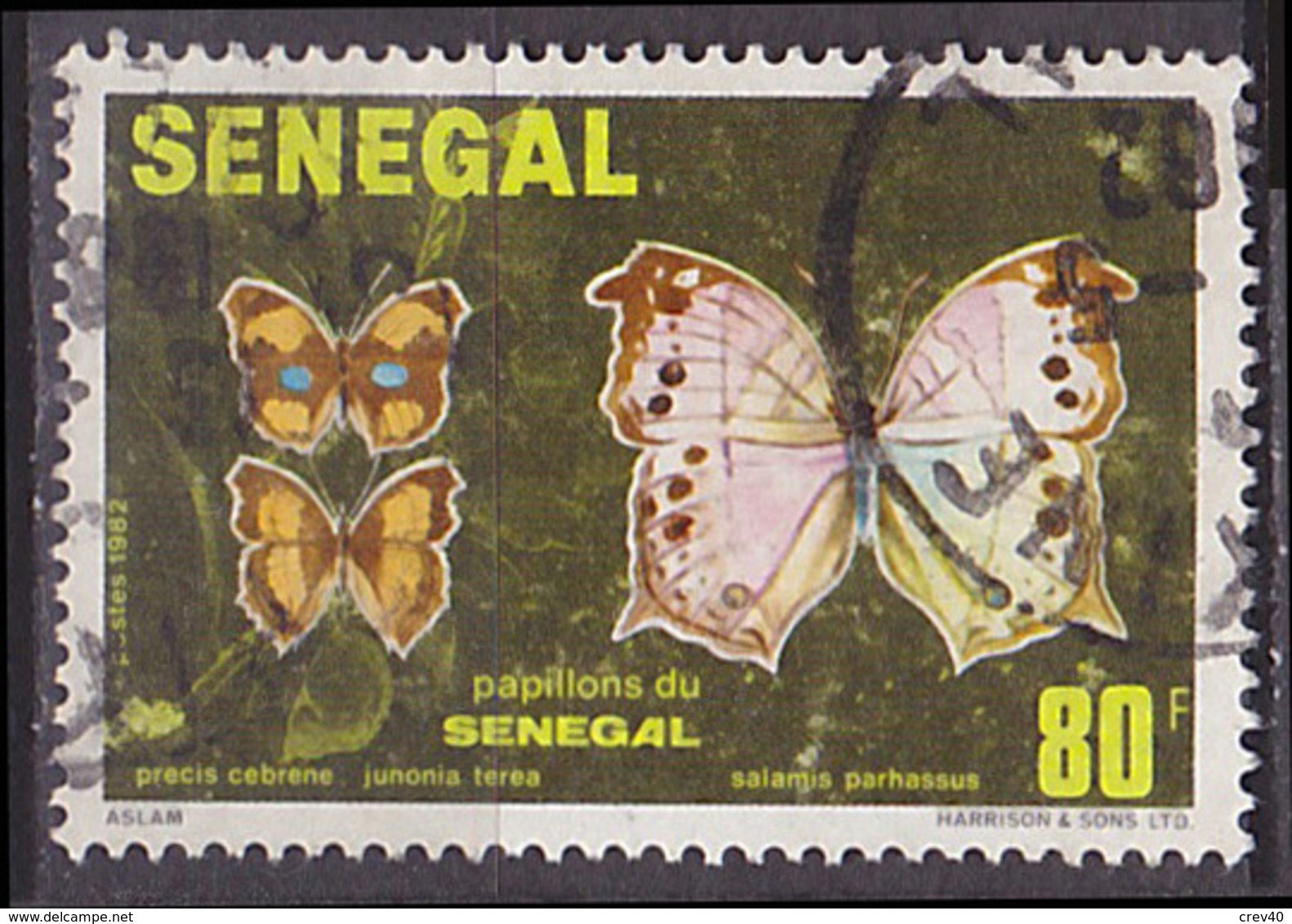 Timbre Oblitéré N° 569(Yvert) Sénégal 1982 - Papillons - Senegal (1960-...)