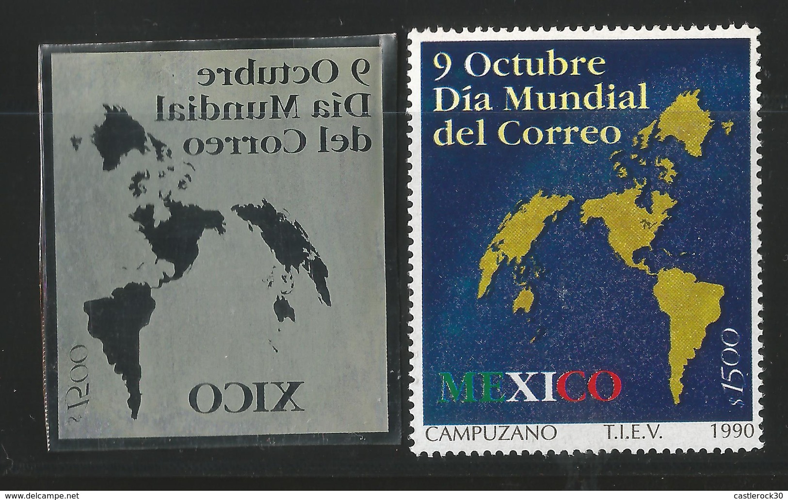 M) 1990 MEXICO, PRINTING PLATE, MAP OF AMERICA, AND A PART OF ASIA COMMEMORATING THE WORLD MAIL DAY - Mexico