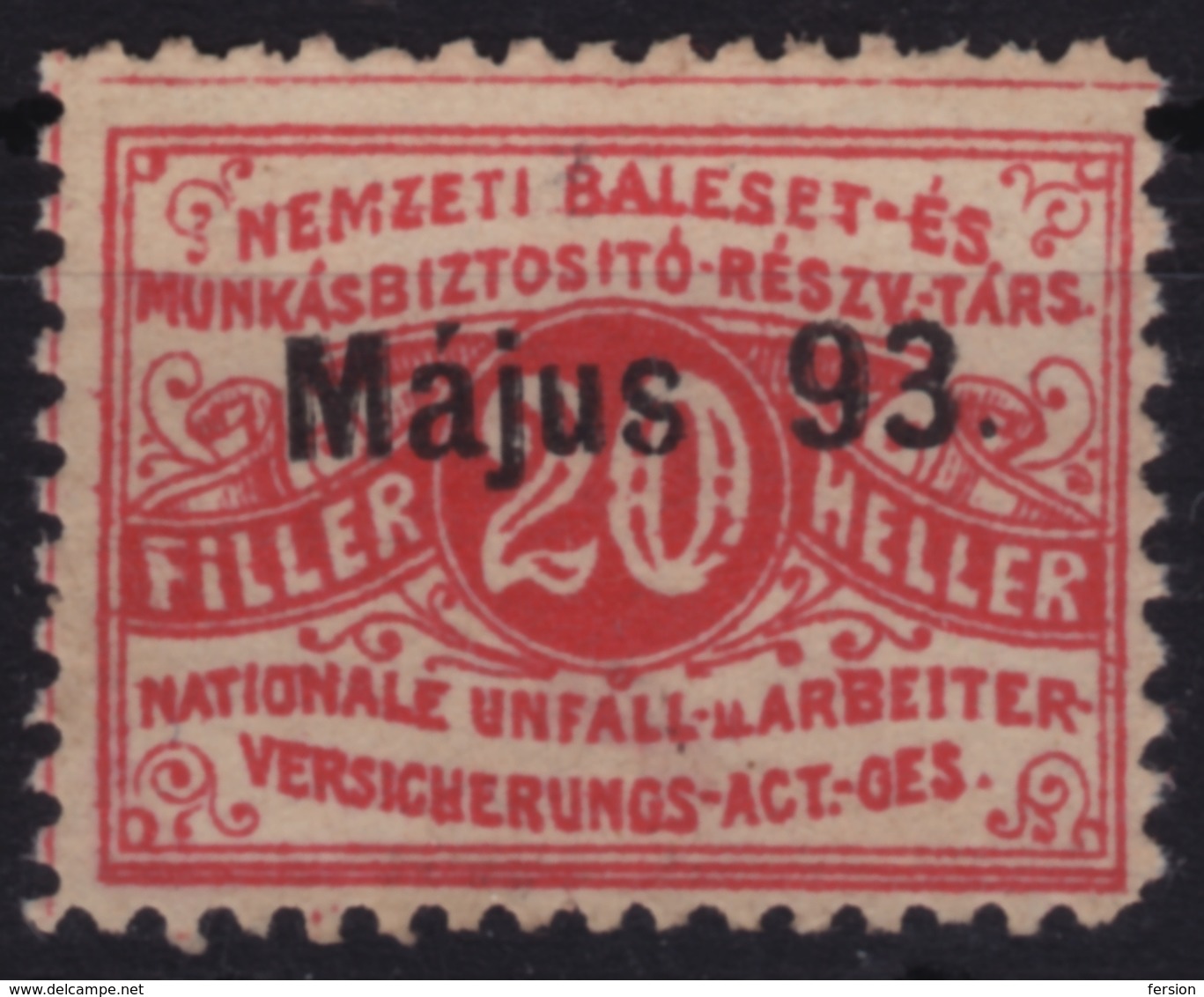 1893 Hungary Austria KuK K.u.K  - NEMZETI "national" Insurance REVENUE TAX Stamp LABEL VIGNETTE  - Used - Revenue Stamps