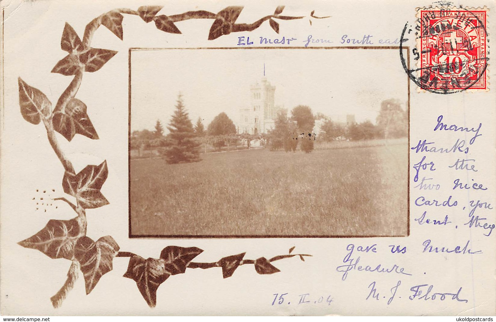 CPA  Suisse, COLOGNY (Geneve), Chateux El Masr From South West, Carte Photo 1904 - Cologny