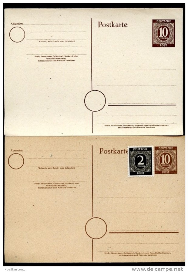 Kontrollrat P952 A-b Postkarten FARBVARIANTEN 1946  Kat. 8,75 € - Ganzsachen