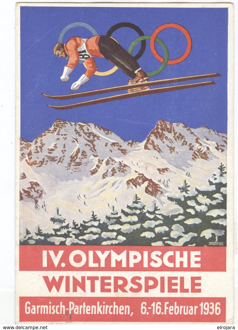 GERMANY Used Olympic Postcard With Olympic Stamp And Olympic Machine Cancel From The Opening Day Of The Games - Winter 1936: Garmisch-Partenkirchen