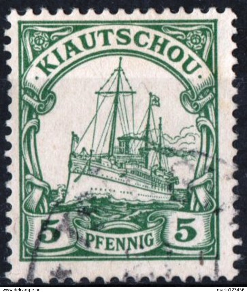 KIAUCHAU, CINA, CHINA, OCCUPAZIONE TEDESCA, GERMAN OCCUPATION, NAVI, 1901, FRANCOBOLLI USATI Michel 6    Scott 11 - Kiautchou