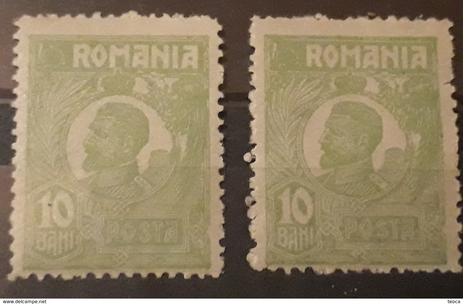 Error Romania 1922 KING FERDINAND , 10 Ban Green WITHOUT POSTHORN GORNA With Spots Color Image - Variétés Et Curiosités