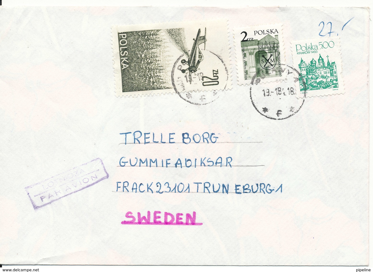 Poland Cover Sent To Sweden 19-1-1984 (the Flap On The Backside Of The Cover Is Missing) - Covers & Documents