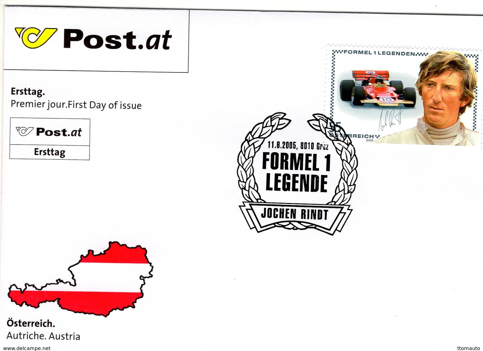 Formel 1 Legenden -  JOCHEN RINDT  -  Formula 1 Legend  -  Envelope Premier Jour  - FDC (Autriche) - Automobile