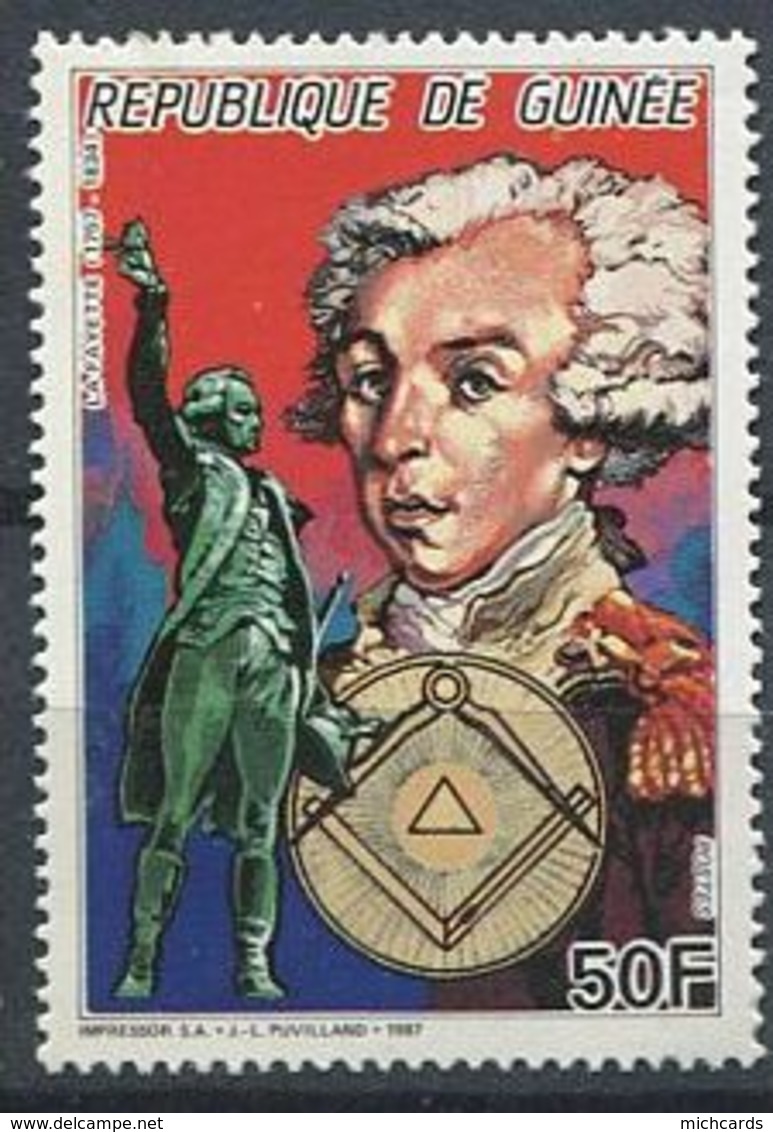 103 GUINEE 1987 - La Fayette - Masonic Franc Maconnerie Freemasonry Freimaurerei - Neuf ** (MNH) Sans Charniere - Francmasonería