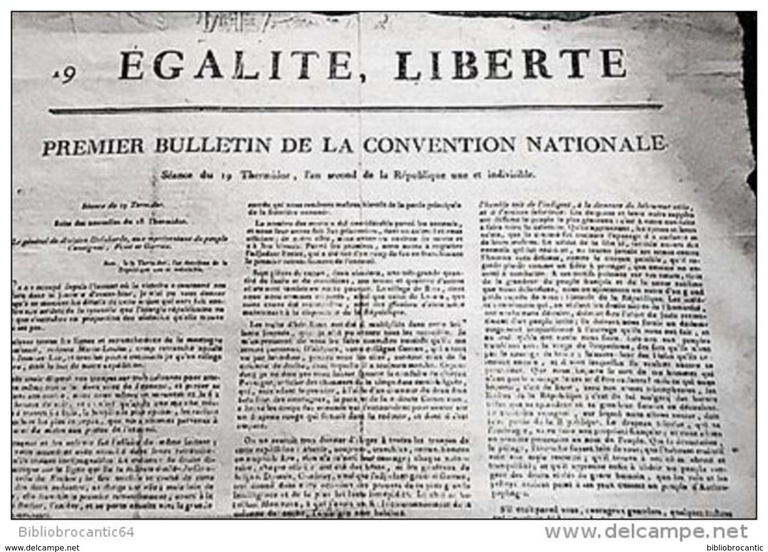 Placard Révolution *PREMIER BULLETIN DE LA CONVENTION NATIONALE*19THERMIDOR AN 2 - Plakate