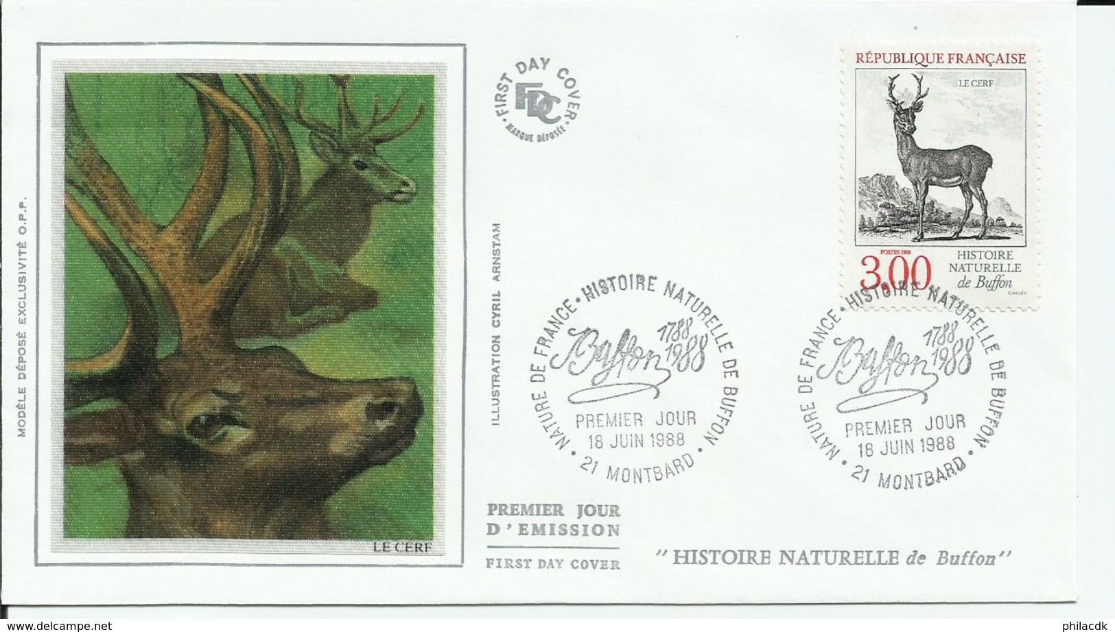 FRANCE - ENVELOPPE PREMIER JOUR LE CERF CAD MONTBARD 18/6/1988 - Gibier