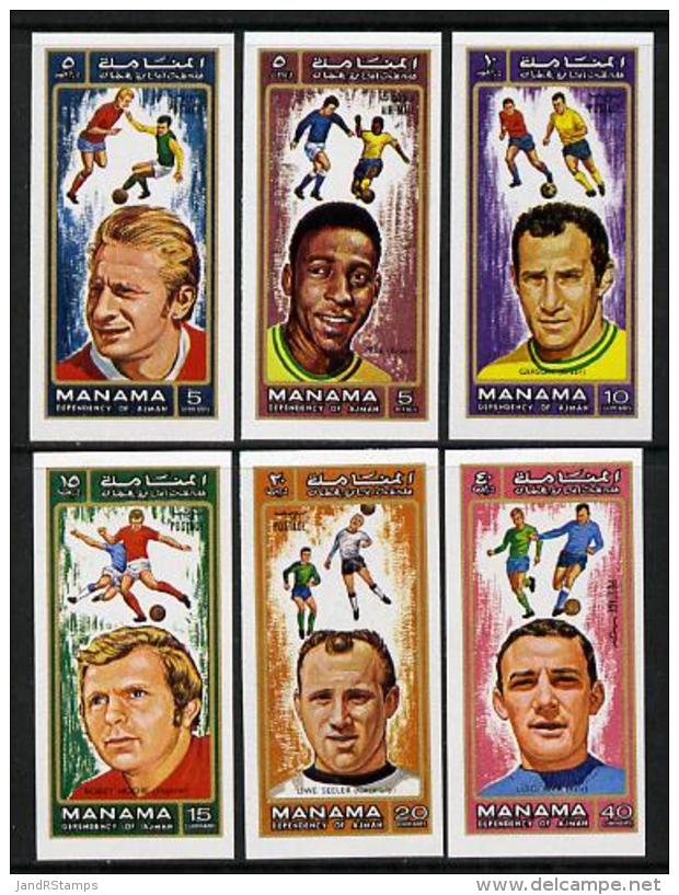 596 Manama 1972 World Cup Footballers Imperf Set Of 6 Unmounted Mint, MI 718-23B - 1970 – Mexique