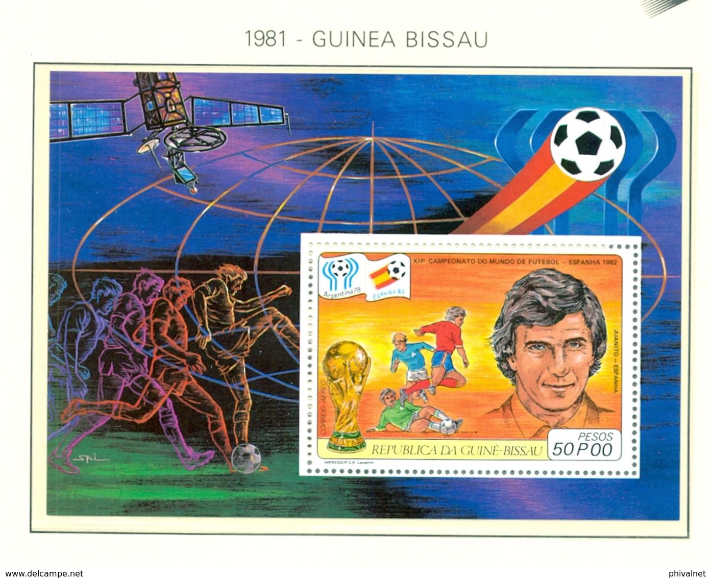 CAMPEONATO DEL MUNDO DE FÚTBOL , ESPAÑA 82 , HOJA BLOQUE ** , EXCELENTE CALIDAD , GUINEA BISSAU - 1982 – Espagne