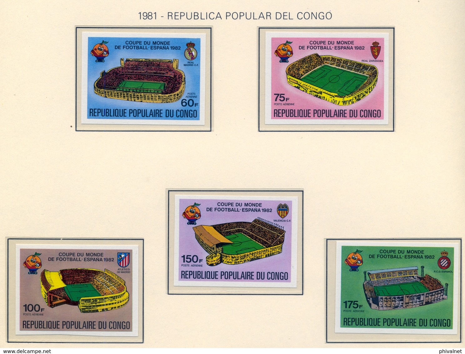 CAMPEONATO DEL MUNDO DE FÚTBOL , ESPAÑA 82 , SELLOS NUEVOS ** , EXCELENTE CALIDAD , CONGO SIN DENTAR - 1982 – Espagne