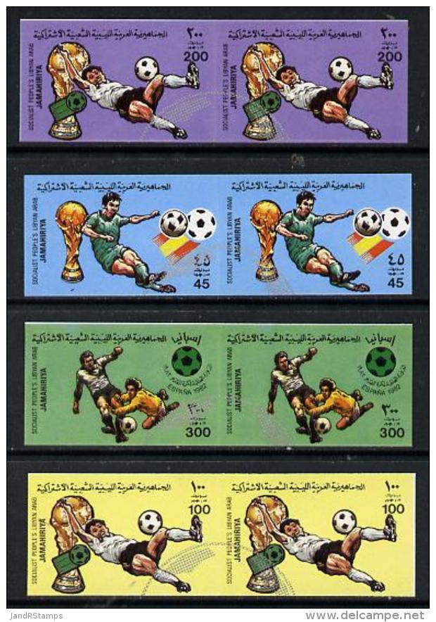 6901 Libya 1982 Football World Cup Set Of 4 Each In Imperf Pairs Overprinted With Part Football Symbol In Silver Unmount - 1982 – Spain