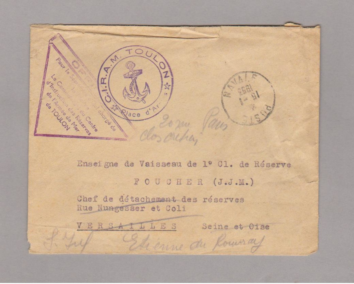 LSC 1953 - Cachet Poste Navale - C.I.R.A.M. TOULON  (attention Voir état) - Poste Navale