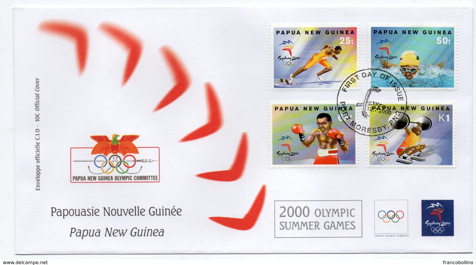 PAPUA NEW GUINEA - OLYMPIC GAMES 2000 FDC / HALTEROPHILIE/WEIGHTLIFTING / BOXING / ATHLETIC / SWIMMING - Papua Nuova Guinea