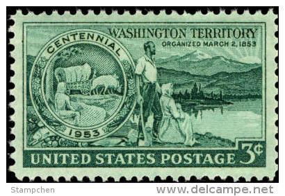 1953 USA Washington Territory Centenary Stamp Sc#1019 Pioneer Flower Mount Ox Cow Lake - Cows