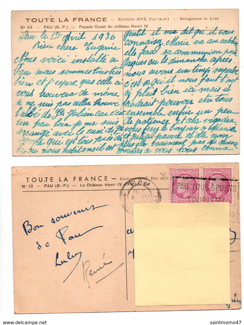 64 - PAU . 2 CARTES POSTALES . ÉDITIONS JOVÉ - Réf. N°9528 - - Pau