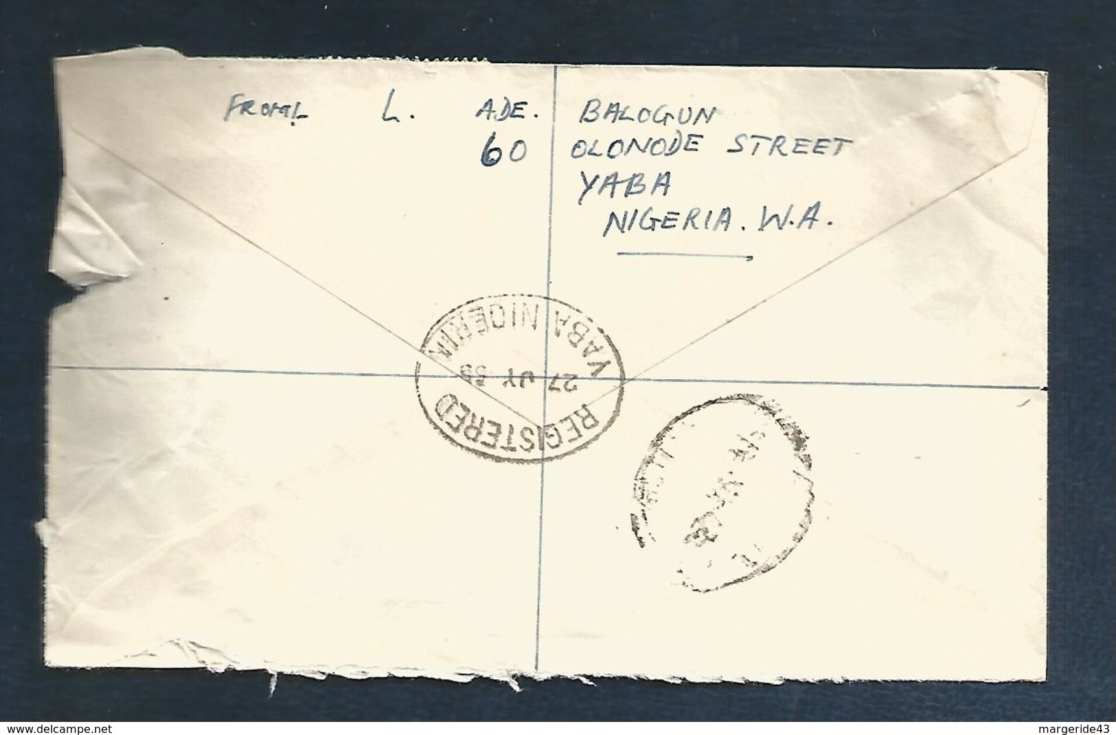 NIGERIA COLONIE ANGLAISE 1955 AFFRANCHISSEMENT COMPOSE SUR LETTRE RECOMMANDEE DE YABA POUR L'ECOSSE - Chipre (...-1960)