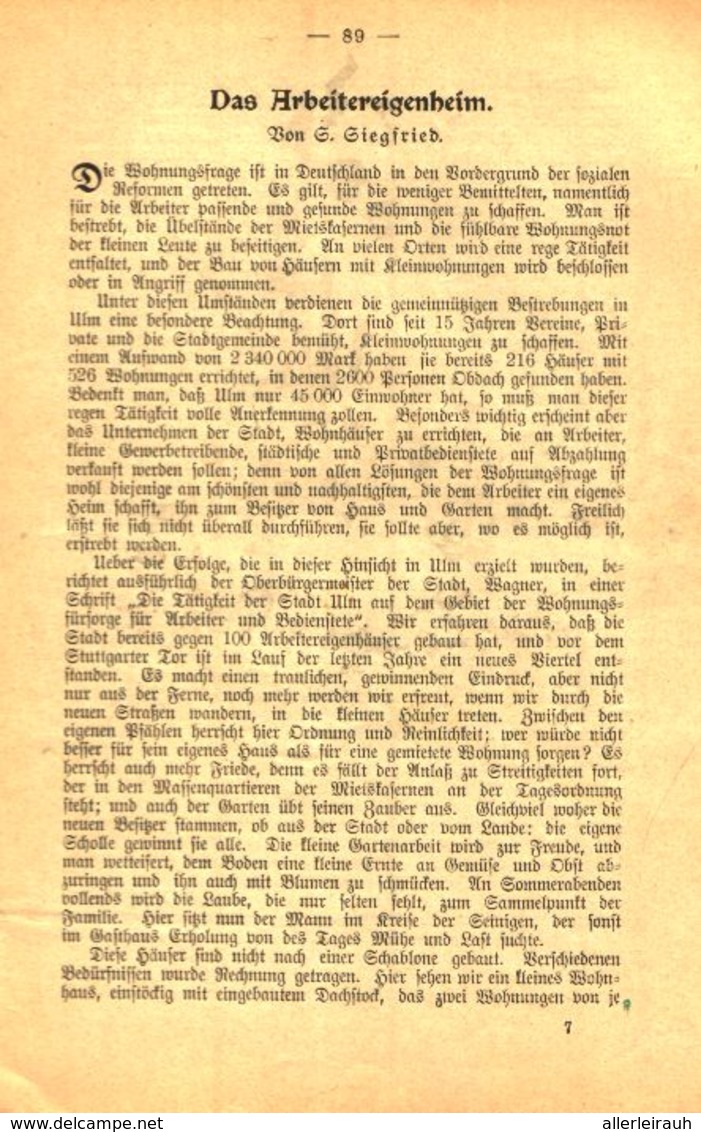 Das Arbeitereigenheim / Artikel, Entnommen Aus Kalender / 1907 - Bücherpakete