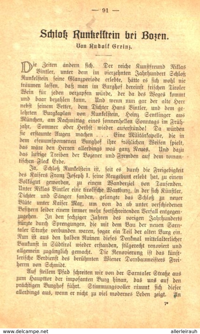Schloss Runkelstein Bei Bozen / Artikel, Entnommen Aus Kalender / 1907 - Bücherpakete