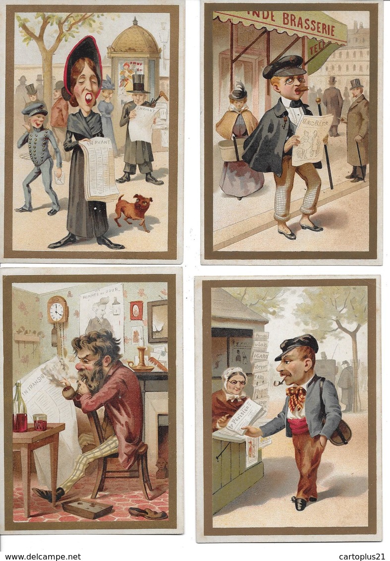 8 CHROMOS  HOMMES AVEC JOURNAUX . PARISIEN.  TURF. EN AVANT.GAULOIS.FIGARO.LE TEMPS  12X 8.2 CMS - Autres & Non Classés