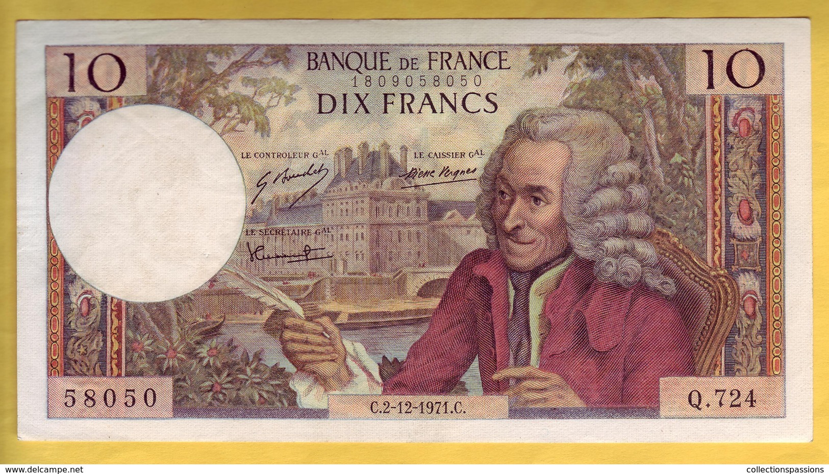 BILLET FRANCAIS - 10 Francs Voltaire 2-12-1971 SUP - 10 F 1963-1973 ''Voltaire''