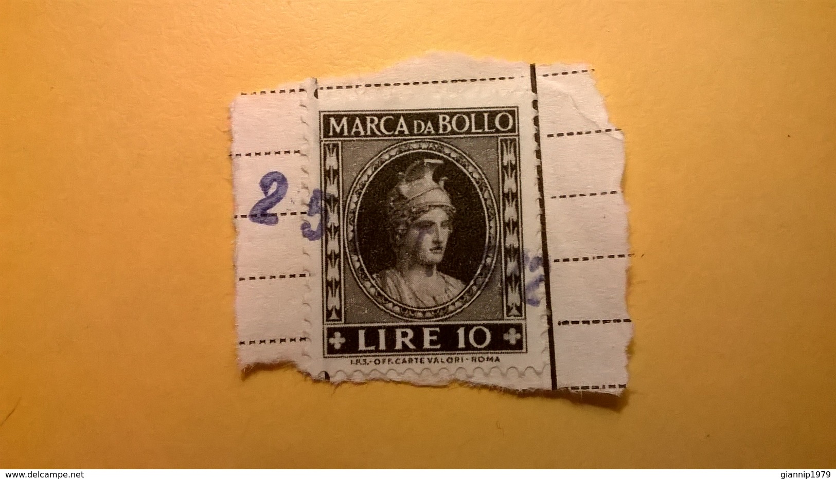 1945 LUOGOTENENZA  MARCA DA BOLLO SU FRAMMENTO 10 LIRE  CAT. UNIF. 155 - Fiscaux