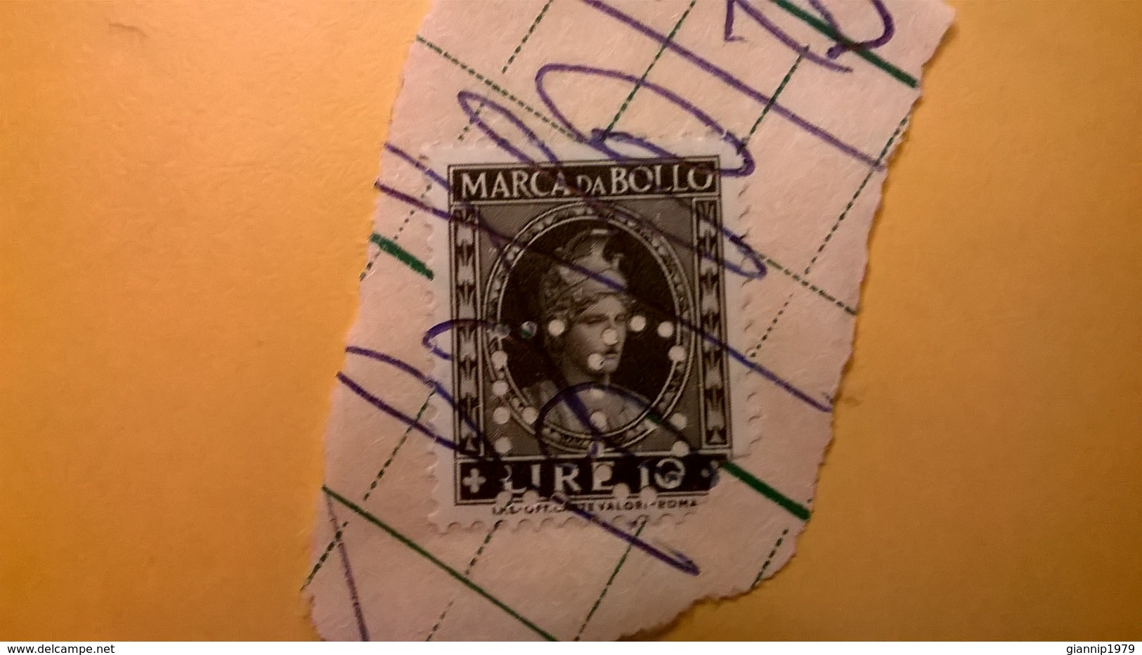 1945 LUOGOTENENZA  MARCA DA BOLLO SU FRAMMENTO 10 LIRE  CAT. UNIF. 155 - Fiscale Zegels