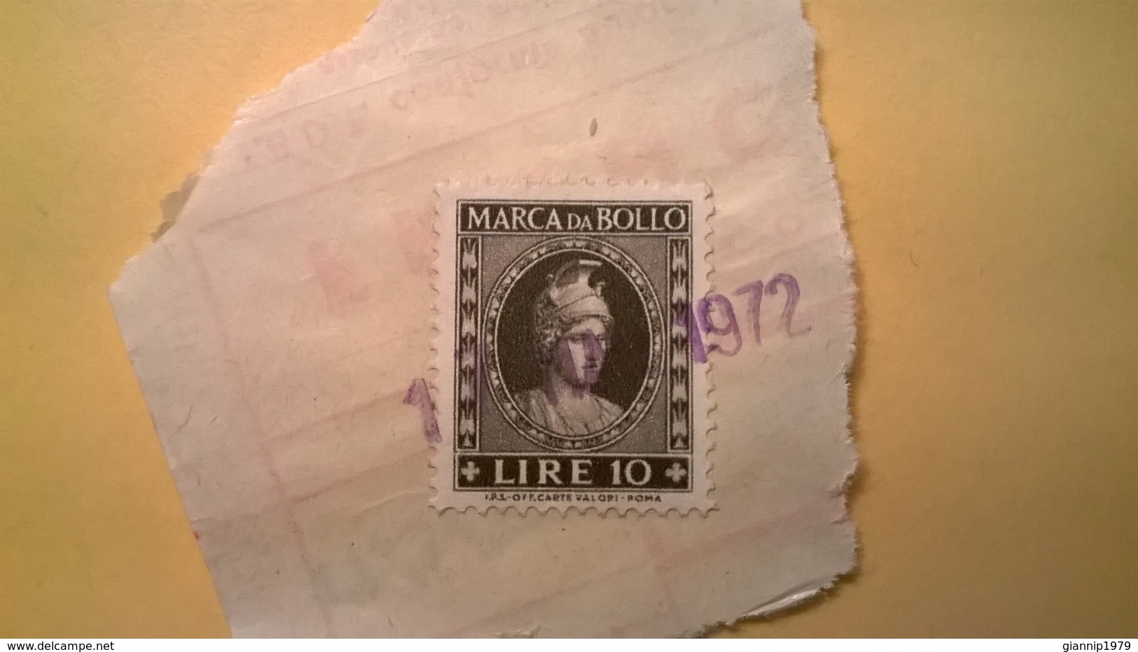 1945 LUOGOTENENZA  MARCA DA BOLLO SU FRAMMENTO 10 LIRE  CAT. UNIF. 155 - Steuermarken